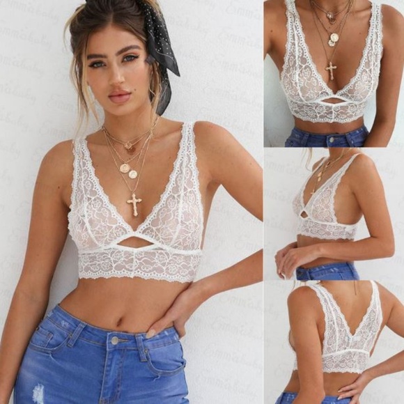 🌺 Delicate Deep V Neck Floral Lace Sheer Bralette - Picture 6 of 8